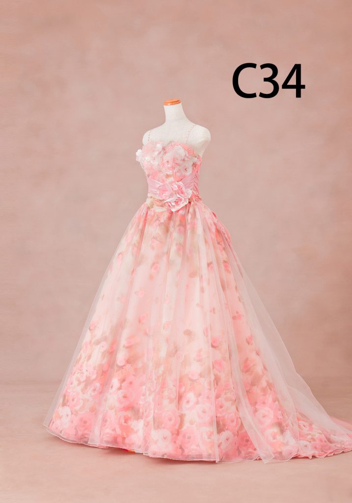 ピンク花柄ドレス